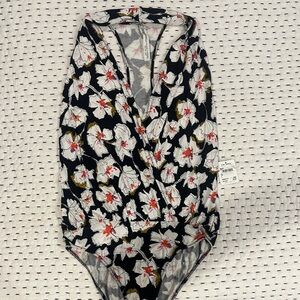 Free People Floral Patterned Bodysuit in Black and White